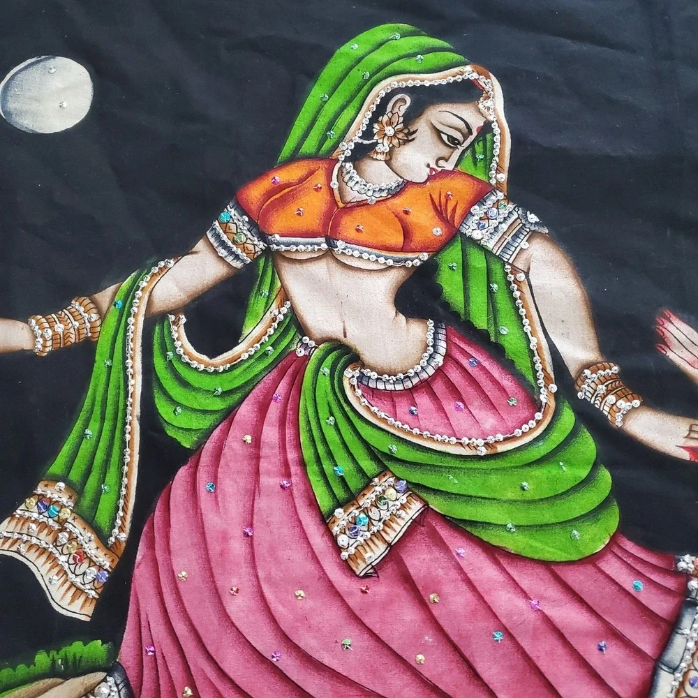 Rajasthani Folk Art Wall Hanging Tapestry Hand Painted Sequined India 41